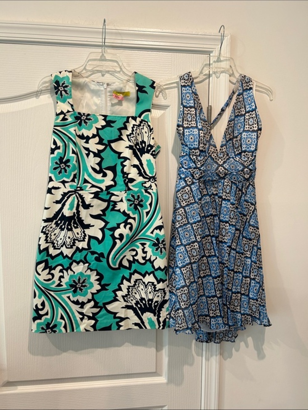Milly of New York Teal, Black & White Floral-Print Sleeveless Mini Dress